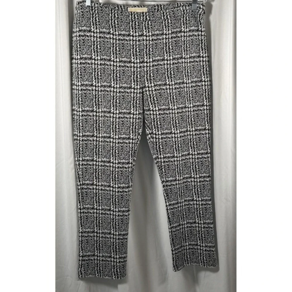 Michael‎ Kors Black White Plaid Knit Pull On Ankle Pants L Preppy Chic 86-35